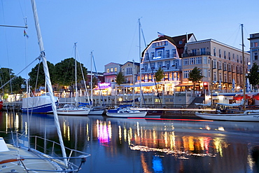 Harbour at night, Rostock-Warnemuende, Baltic Sea, Mecklenburg-Western Pomerania, Germany