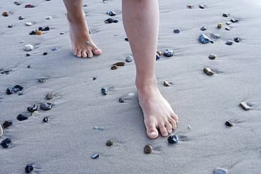 Girl Walking Along Henne Strand Beach, Henne Strand, Central Jutland, Denmark