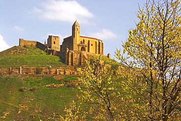 Castle with church in Spring, San Vicente de la Sonsierra, La Rioja, Spain