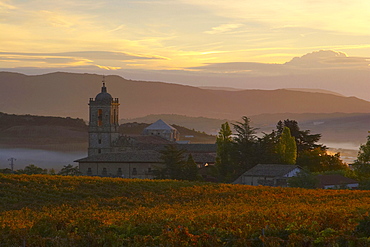 Old Benedictine monastery at sunrise, Santa MarÃŒa la Real de Irache, Camino de Santiago, Navarra, Spain