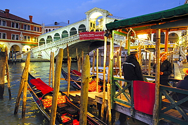 Gondola and Rialto Bridge, Venice, Veneto, Italy