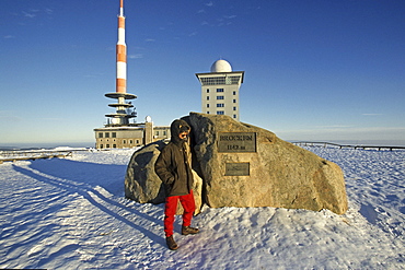 Brocken mountain, summit, Harz Mountains, Lower Saxony, northern Germany, steam engine, winter, Brockenbah