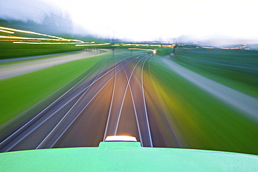 view from roof of moving tram, speed, mobility, local public transport, uestra, Hanover, Lower Saxony, Germany