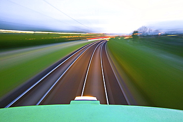 view from roof of moving tram, speed, mobility, local public transport, uestra, Hanover, Lower Saxony, Germany