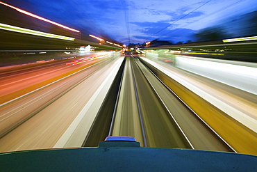 view from roof of moving tram, speed, mobility, local public transport, uestra, Hanover, Lower Saxony, Germany