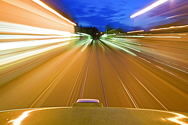 view from roof of moving tram, speed, mobility, local public transport, uestra, Hanover, Lower Saxony, Germany