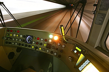 view from roof of moving tram, speed, mobility, local public transport, uestra, Hanover, Lower Saxony, Germany, MR