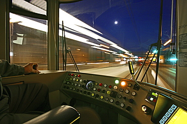 view from roof of moving tram, speed, mobility, local public transport, uestra, Hanover, Lower Saxony, Germany, MR