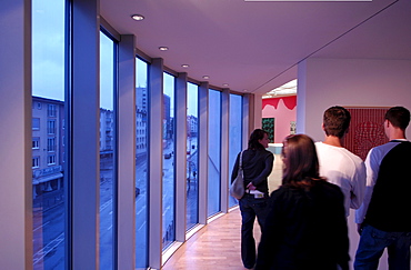 Visitors inside the Museum for Modern Art, MMK, Modern Architecture, Frankfurt, Hesse, Germany