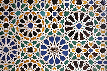 Artful mosaic at Sala de los Embajadores hall in the moorish palace Alhambra, Granada, Andalusia, Spain