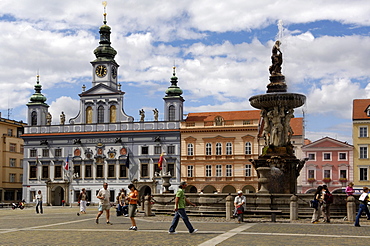 Marketplace with Samsonfontain, Budejovice, Czech Republic