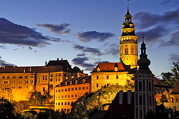 Prospect of castle and church St. Jodokus, Cesky Krumlov, Krumau, Czech Republic