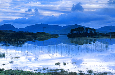 Ballynahinch Lake and reflection, Connemara, Co. Galway, Ireland, Europe