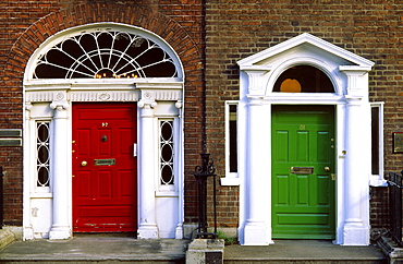 Painted front doors on Merrion Square, Dublin, Ireland, Europe