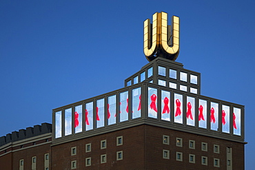 Installation Flying pictures by A. Winkelmann, U tower, Dortmunder U, former warehouse of the Dortmunder Union brewery, Dortmund, North Rhine-Westphalia, Germany, Europe