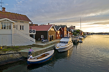 Skaerhamn harbour at sunset, Tjoern, Bohuslan, Sweden