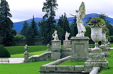 Cultivated formal garden with statues, Powerscourt Garden, Enniskerry, Wicklow Mountains, Ireland, Europe