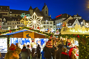 Christmas market with Christmas decorations, Basel, Switzerland