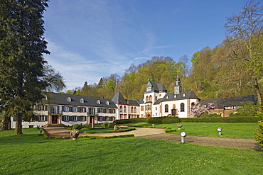 Schloss Dagstuhl castle in spring, Wadern-Dagstuhl, Hochwald, Loestertal, Saarland, Germany, Europe