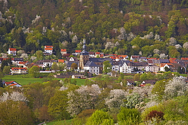 View of Benedictine abbey and church St. Mauritius at Tholey, Saarland, Germany, Europe