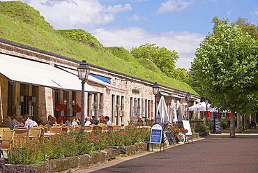 Cafes in the casemates of the Vauban citadel, Saarlouis, Saarland, Germany, Europe