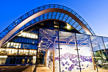 Modern architecture, Berliner Bogen at night, Hamburg, Germany