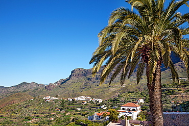 Tejeda at the foot of Roque Bentayga, Gran Canaria, Canary Islands, Spain