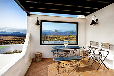 View from a terrace onto Yaiza, Lanzarote, Canary Islands, Spain, Europe