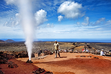 Water explosion, Timanfaya National Park, Lanzarote, Canary Islands, Spain, Europe