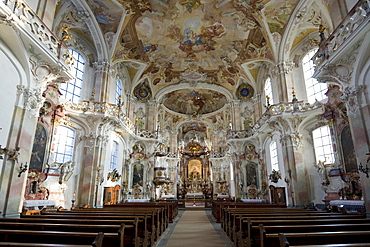 Interior view of cloister church Birnau, Lake Constance, near Ueberlingen, Baden-Wurttemberg, Germany