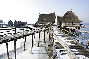 Stilt houses in the open-air museum, Unteruhldingen, Lake Constance, Baden-Wurttemberg, Germany