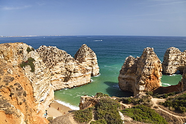 High angle view of beach in a bay near Lagos, Atlantic Coast, Algarve, Portugal, Europe