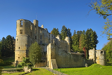 Beaufort castle in the sunlight, Beaufort, Echternach, Luxembourg, Europe