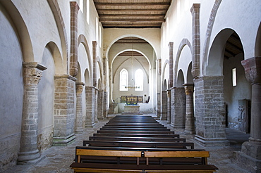 Interior of romanic abbey church, Abbey Druebeck, Harz, Saxony-Anhalt, Germany