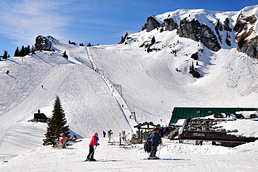 Stie hut at Idealhang, Skiarea Brauneck near Lenggries, Bad Toelz, Upper Bavaria, Bavaria, Germany