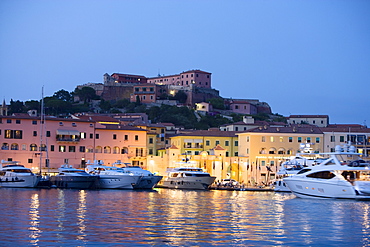 Boats at marina in the evening, Portoferraio, Elba, Tuscany, Italy, Europe