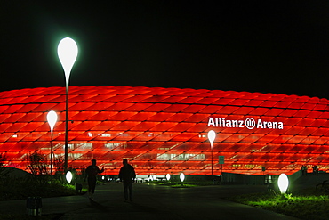 Allianz Arena soccer stadion at night, Munich, Upper Bavaria, Bavaria, Germany, Europe