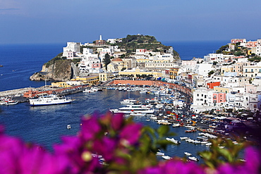 View of the port and the town of Ponza, Island of Ponza, Pontine Islands, Lazio, Italy, Europe