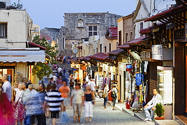 People in the Socrates street in the evening, old town of Rhodes, Rhodes, Dodecanese Islands, Greece, Europe