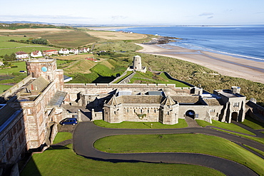 View of Bamburgh Castle, Bamburgh, Northumberland, England, Great Britain, Europe