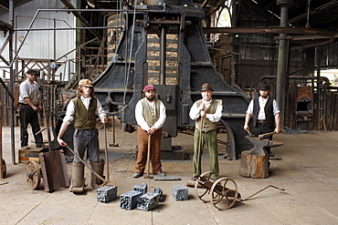 Actors in ironworks at The Iron Gorge Museums, Blists Hill Victorian Town, Ironbridge Gorge, Shropshire, England, Great Britain, Europe