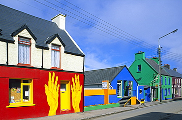 Colourful painted houses in Cahersiveen, County Kerry, Ireland, Europe