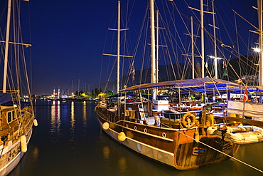 Fethiye marina at night, lycian coast, Mediterranean Sea, Turkey