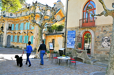 People at the Hermann Hesse museum in Montagnola at lake Lugano, Ticino, Switzerland, Europe