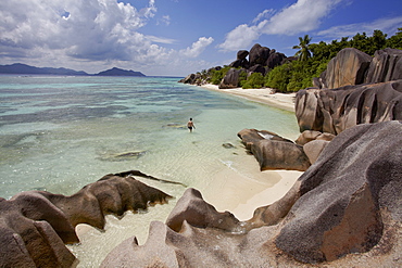 Granite rocks on the beach of Anse Source d'Argent, La Digue, Seychelles, Indian Ocean