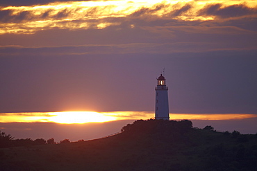 Dornbusch lighthouse at sunset, Hiddensee Island, Western Pomerania Lagoon Area National Park, Mecklenburg Western Pomerania, Germany, Europe