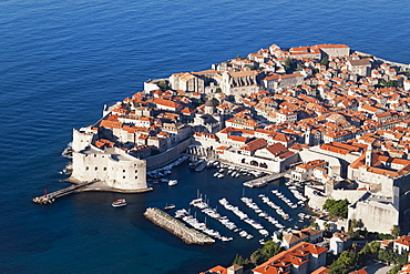 Walled Old City of Dubrovnik with harbour, Dubrovnik, Croatia