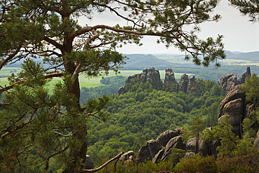 View of Schrammsteine Rocks, National Park Saxon Switzerland, Elbe Sandstone Mountains, Saxony, Germany, Europe