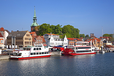 Ships at the harbour, Kappeln, Schlei fjord fjord, Baltic Sea, Schleswig-Holstein, Germany, Europe