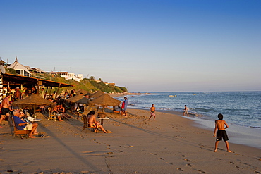 People at a beach bar in the evening light, Los Canos de Meca, Andalusia, Spain, Europe